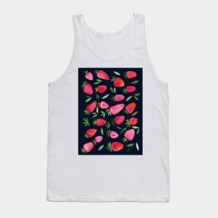 Watercolors strawberries - red and green on dark background Tank Top